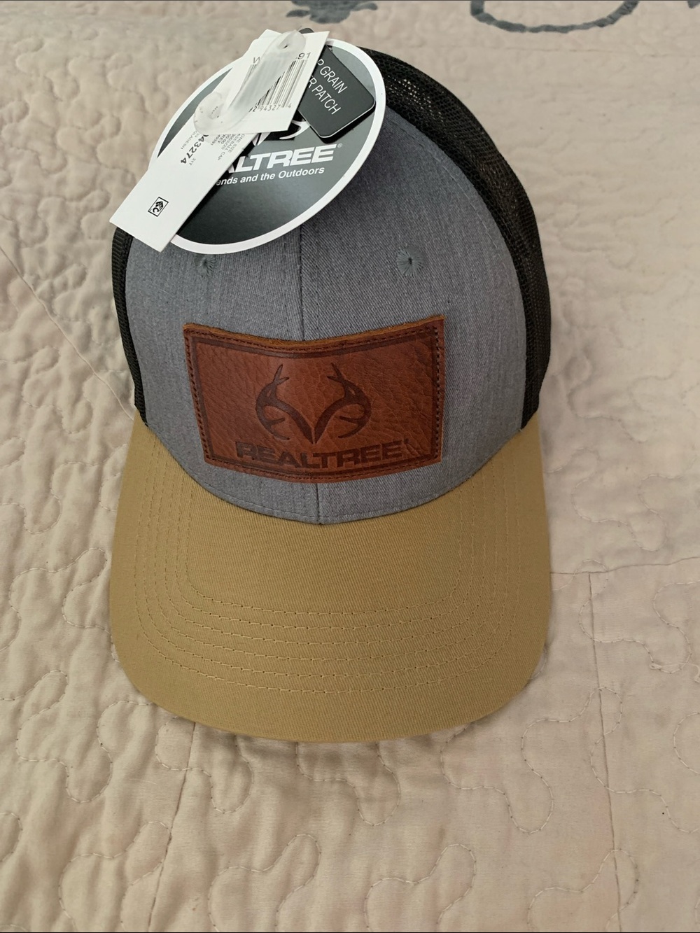Realtree Gray and Tan Mesh-Back Cap with Leather Patch